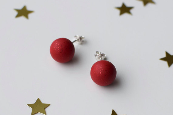Red studs, Red Post earrings, Small Round earrings, Matte Red studs, Ball earrings, Red stud earrings, Red Christmas gift, Christmas jewelry