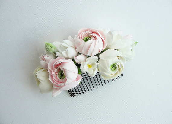 Rose blush pink wedding comb, ivory wedding flower comb, rustic wedding, woodland wedding, wedding accessories, natural wedding