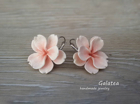 Sakura earrings 925 silver plated Cherry blossom earrings Japanese Pink flower polymer clay earrings Sakura jewelry romantic gift