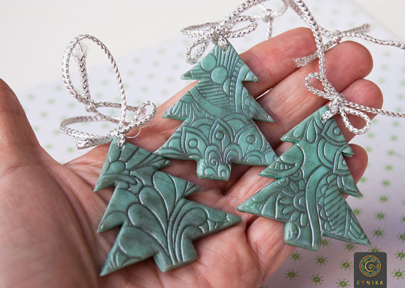 Polymer clay vintage Christmas tree ornaments