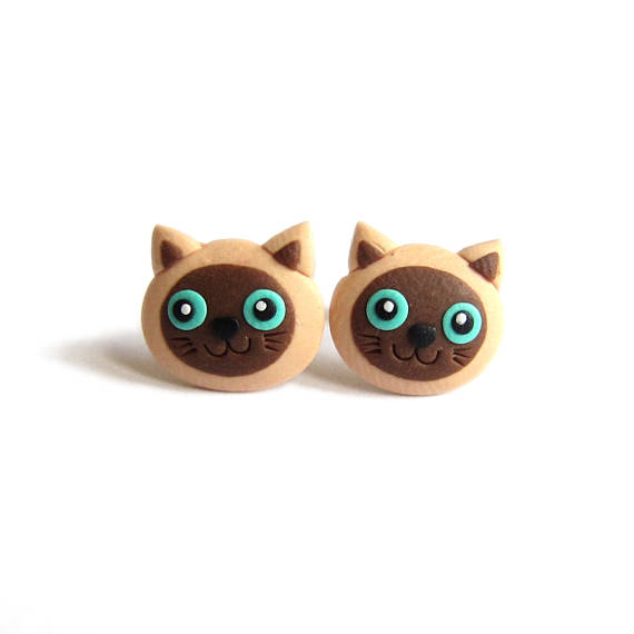 Siamese Cat Earrings, Funny Cat Earrings, Polymer Clay Earrings, Animal Earrings, Animal Jewelry, Cute Earrings Girls Earrings Stud Earrings, Polymer clay funny studs