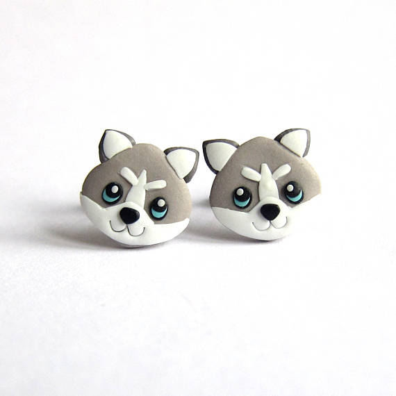 Siberian Husky Earrings, Husky Dog Earrings, Dog Jewelry, Dog Owners Gifts, Dogs Lovers Gifts, Gray Earrings, Cute Jewelry, Girls Earrings