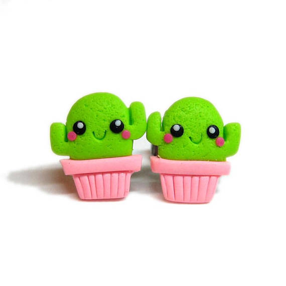 Small Cactus Earrings, Green Earrings, Cactus Plant Earrings, Cactus Jewelry, Cute Cactus Outfit, Cactus Stud Earrings, Stud Earrings, Fimo