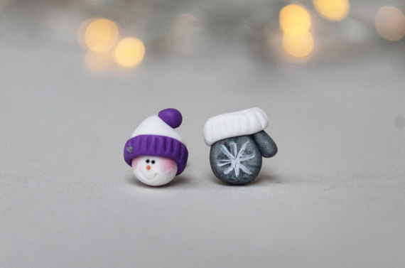 polymer clay Christmas stud earrings