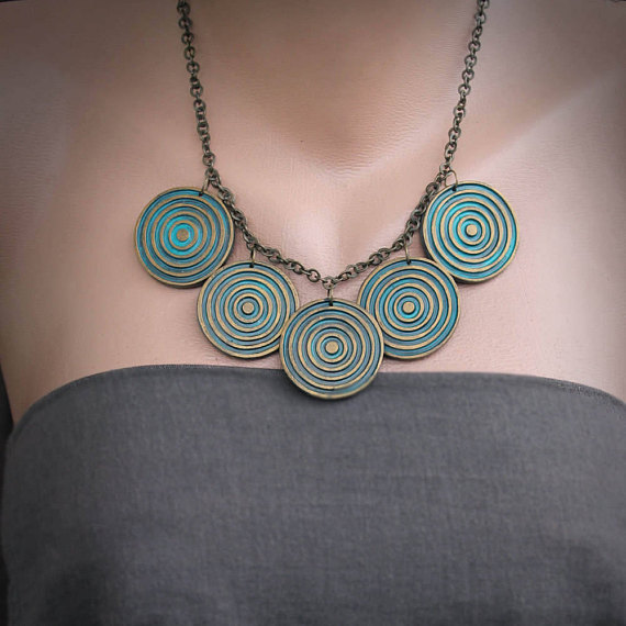 Spiral disc necklace bib Necklace polymer clay necklace statement necklace best Birthday Gift idea hippie necklace tribal boho necklace