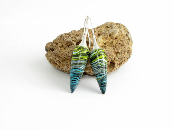 Stormy sea, handmade Polymer clay earring waerable art, fimo