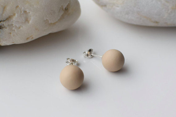 Stud earrings, Cream Minimal earrings, Pastel Ball earrings, Polymer clay earring, Stud Bead earrings, Simple Everyday earrings Gift for her