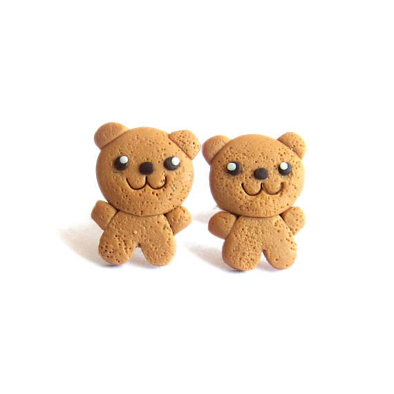 Teddy Bear Earrings, Food Jewelry, Food Earrings, Girls Jewelry, Gifts For Kids, Teddy Bear Cookies Earrings, Toy Earrings, Brown Earrings,