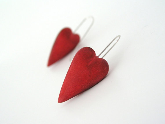 Valentine earrings red clay hearts love earrings Valentines day rustic romantic earrings, air dry clay minimal earrings, clay modern earrings
