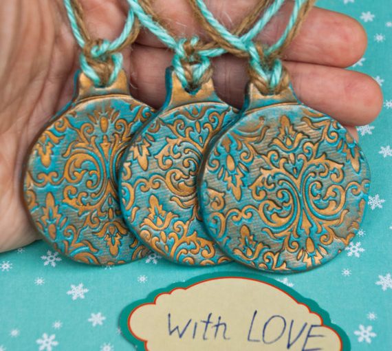 Polymer clay vintage Christmas tree ornaments