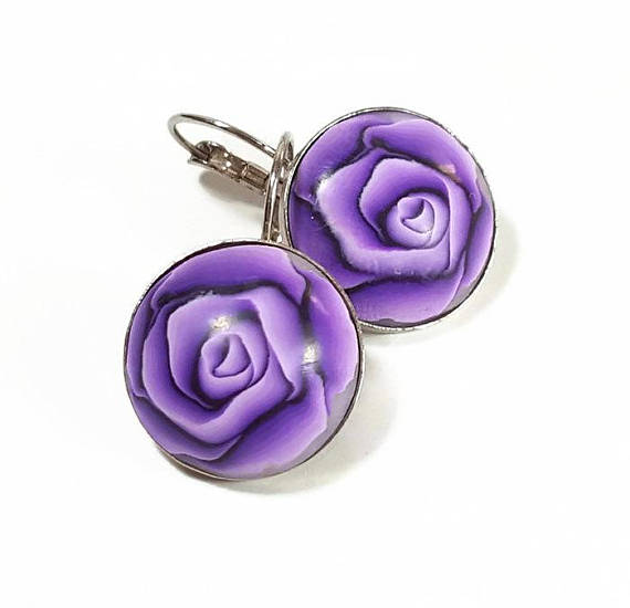 Vintage earrings, Christmas earrings, shimmer earrings, evening earrings rose, royal rose earrings, elegant chic earrings, statement jewelry, Polymer clay canes earrings