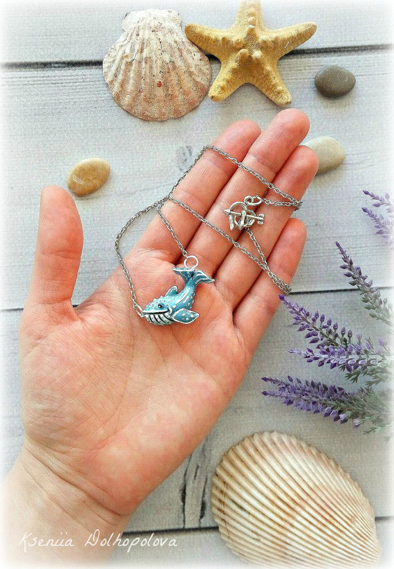 Whale pendant - polymer clay jewelry - marine necklace - polymer clay miniature - boho jewelry - sea - jewelry - Christmas gift - whale