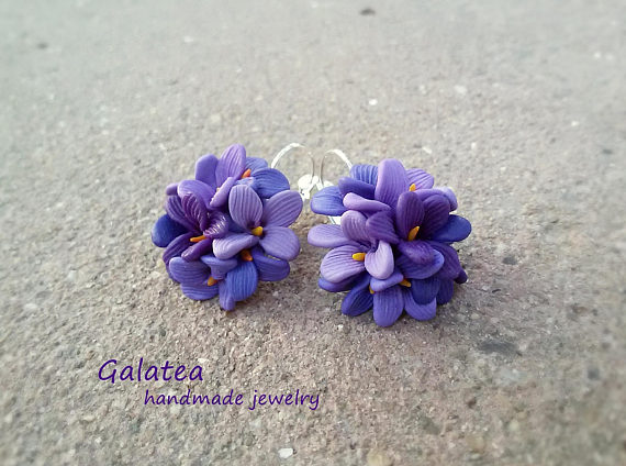 Wild Violet earrings Purple flower earrings Woodland Spring jewelry Violet Nature earrings Wedding jewelry for Moms earrings Sister gift