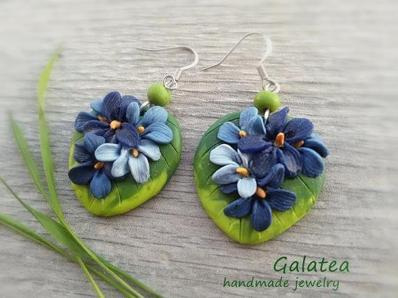 Wild violets Earrings Woodland Earrings Nature jewelry Blue Floral earrings Spring Blossoms jewelry Woodland wedding jewelry for Moms gift