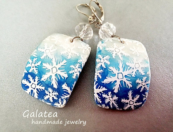 Winter Snow earrings Frozen jewelry Holiday Snowflakes earrings Christmas earrings Woman Xmas gift for wife Handmade Snowflakes gift for mom