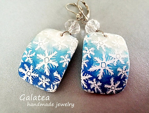 Polymer clay snowflake jewelry for winter