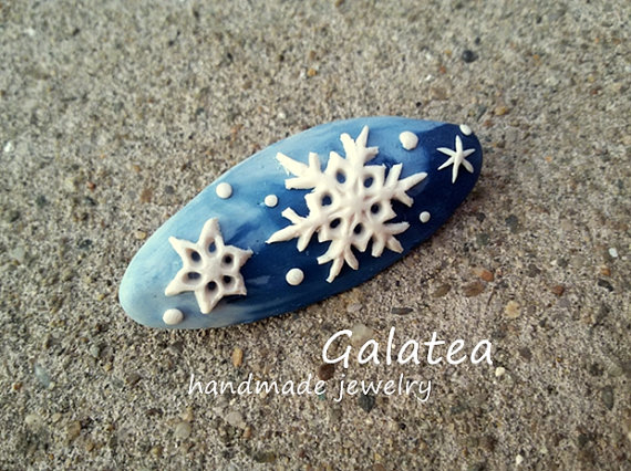 Polymer clay snowflake jewelry for winter