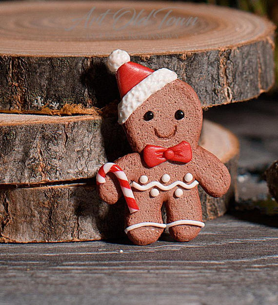 Polymer clay gingerbread brooch Christmas present