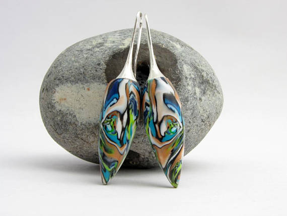 earring Art, handmade Polymer clay fimo from Germany with hooks, werable art