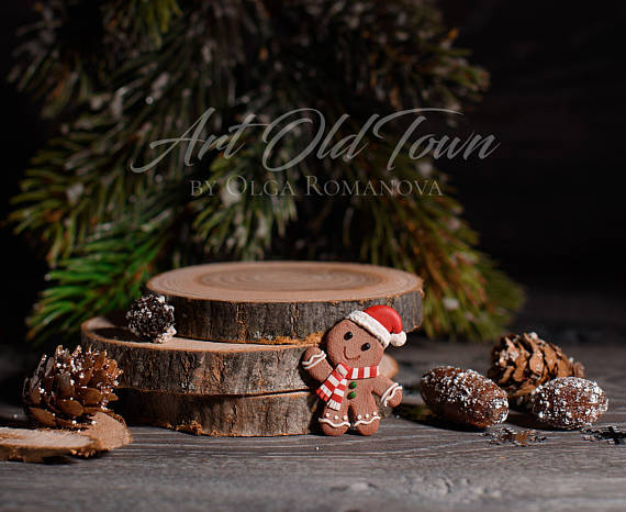Polymer clay gingerbread brooch Christmas present