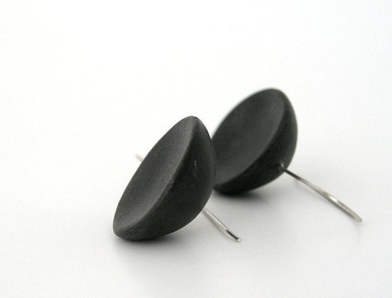Μodern black clay earrings earrings minimalist medium long air dry clay earrings geometric dome shape earrings sterling silver