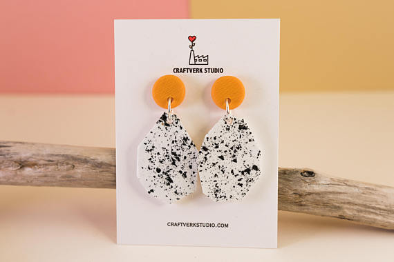 Abstract earrings, orange statement earrings, geometric earrings, polymer clay earrings, statement jewelry, lightweight terrazzo earrings