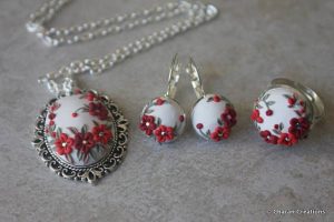 Polymer clay embroidery jewelry set