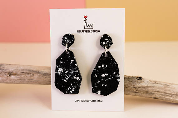 Black and white earrings, statement earrings, clay jewelry, dangle earrings, polymer clay earrings, geometric earrings, terrazzo earrings