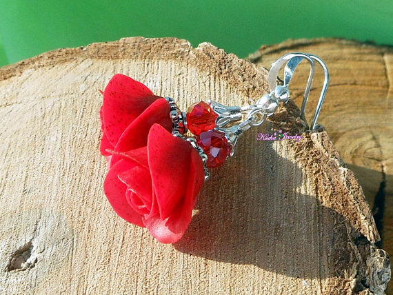 Polymer clay red rose jewelry