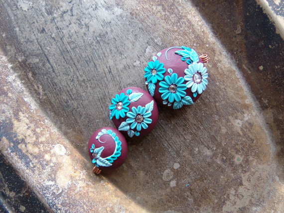 Polymer clay floral embroider beads