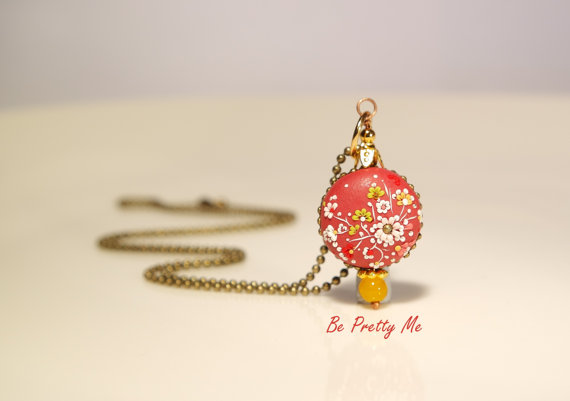 Beautiful Polymer Clay Necklace Pendant. Uniquely Handmade