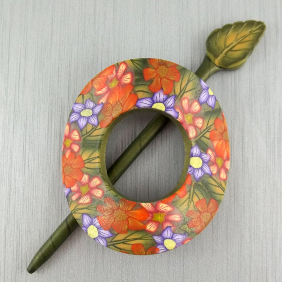 polymer clay shawl pin