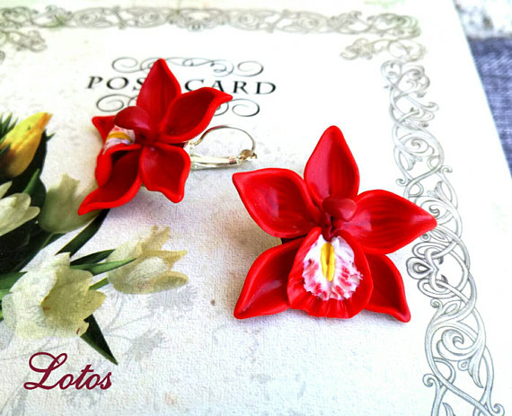 Polymer clay Orchid flower jewelry