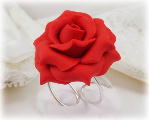 polymer clay rose ring Large Red Rose Ring - Red Rose Jewelry Collection, Red Flower Ring