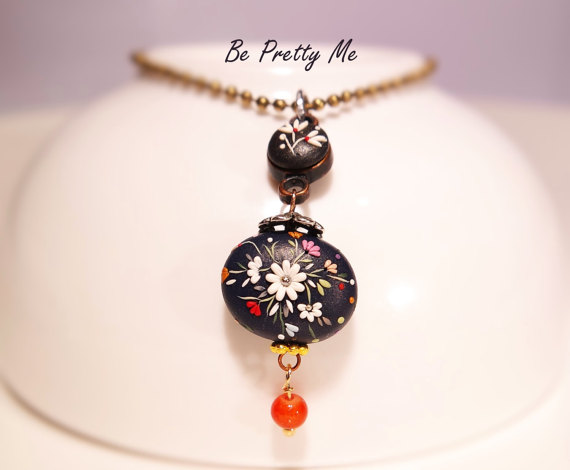 Midnight Wonder. Charming Polymer Clay Necklace Pendant. Beautiful gift for someone special