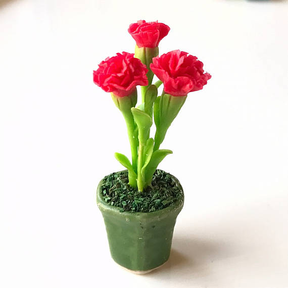 Polymer clay miniature flowers in pots