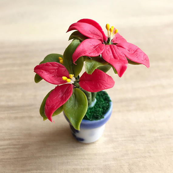 Polymer clay miniature flowers in pots