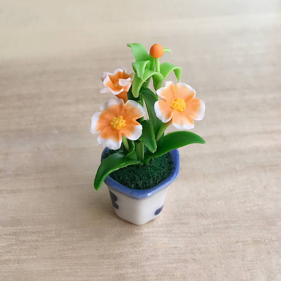 Polymer clay miniature flowers in pots