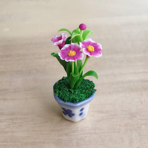 Polymer clay miniature flowers in pots