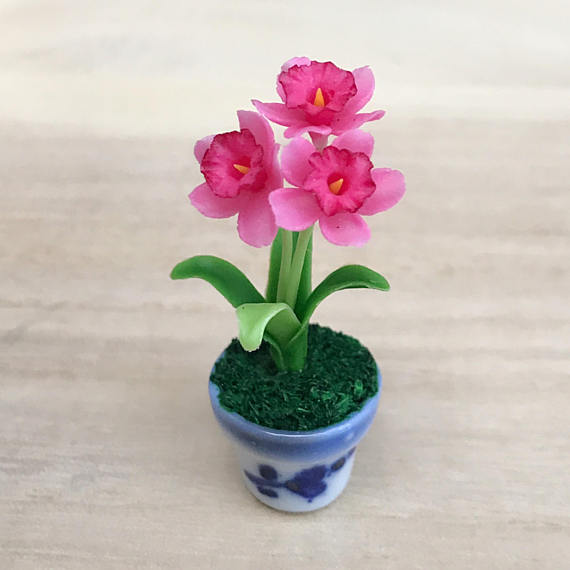 Polymer clay miniature flowers in pots