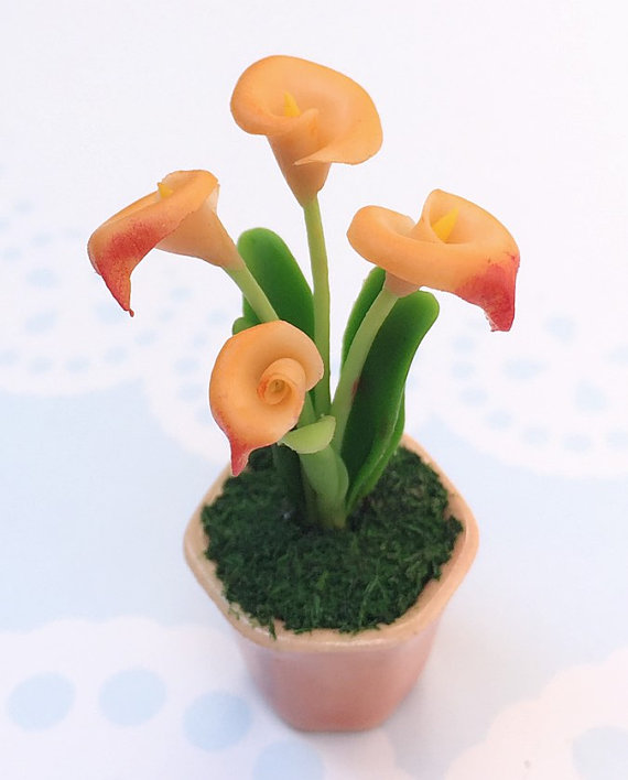Polymer clay miniature flowers in pots