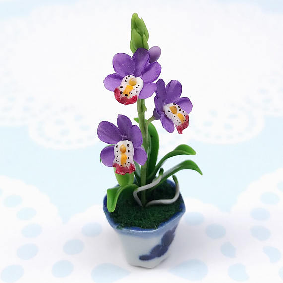 Miniature Flower,Miniature Flower Pot,Miniature Orchid,Dollhouse Flower,Miniature Garden,Dollhouse Orchid, Clay Flower