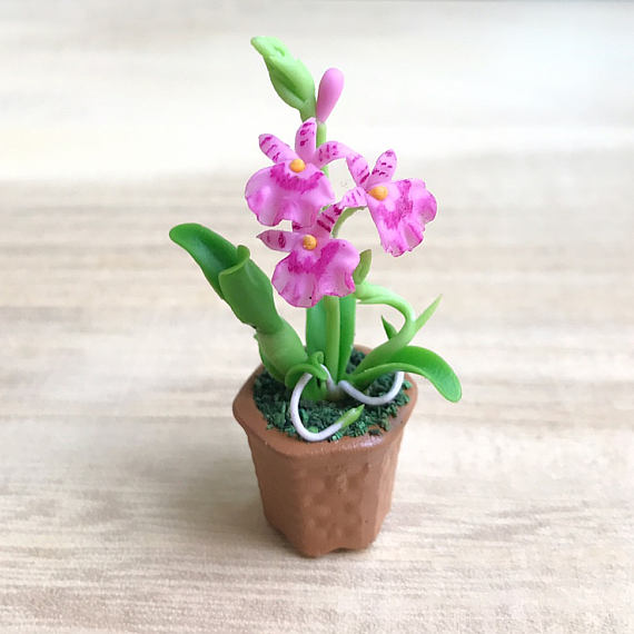 Miniature Flower,Miniature Flower Pot,Miniature Orchid,Dollhouse Flower,Miniature Garden,Dollhouse Orchid, Pink Orchid Flower