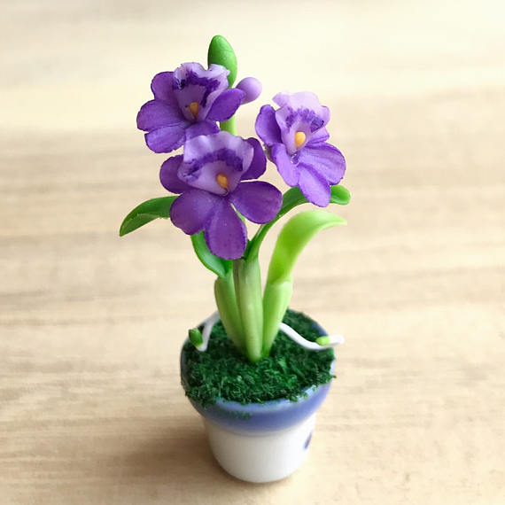 Polymer clay miniature flowers in pots