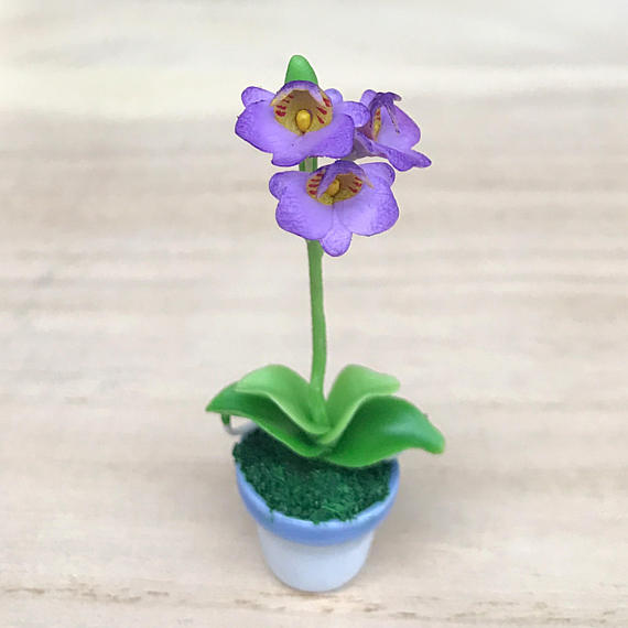 Polymer clay miniature flowers in pots