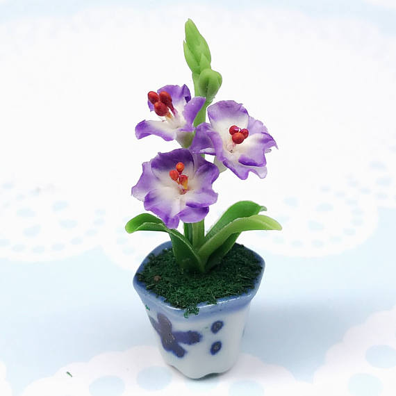 Polymer clay miniature flowers in pots