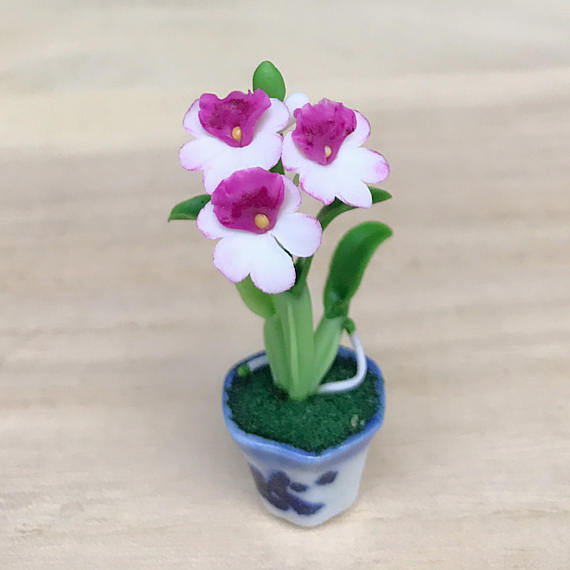 Polymer clay miniature flowers in pots