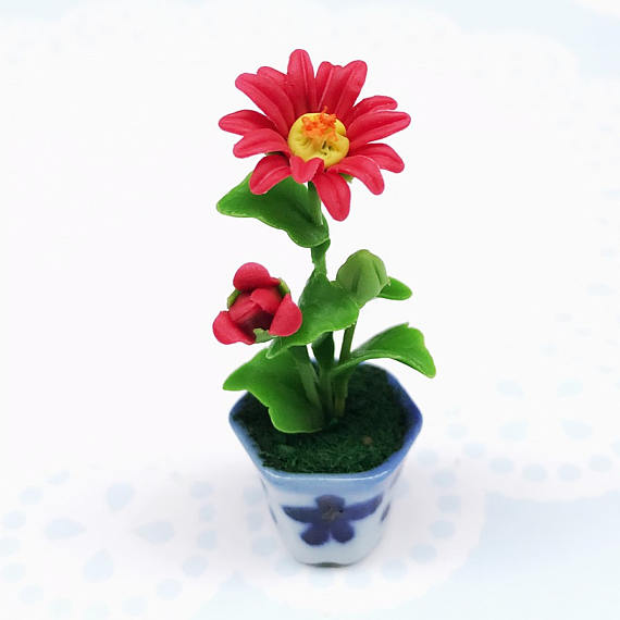 Polymer clay miniature flowers in pots