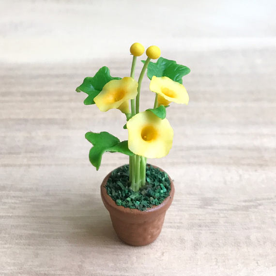 Polymer clay miniature flowers in pots