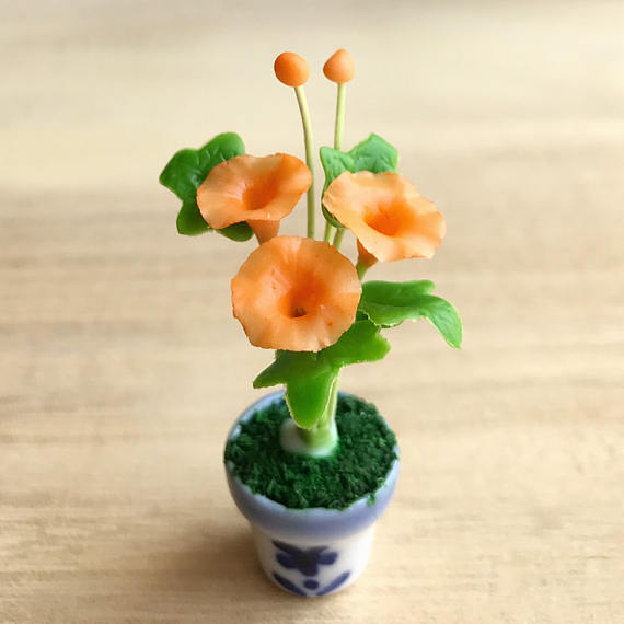 Polymer clay miniature flowers in pots